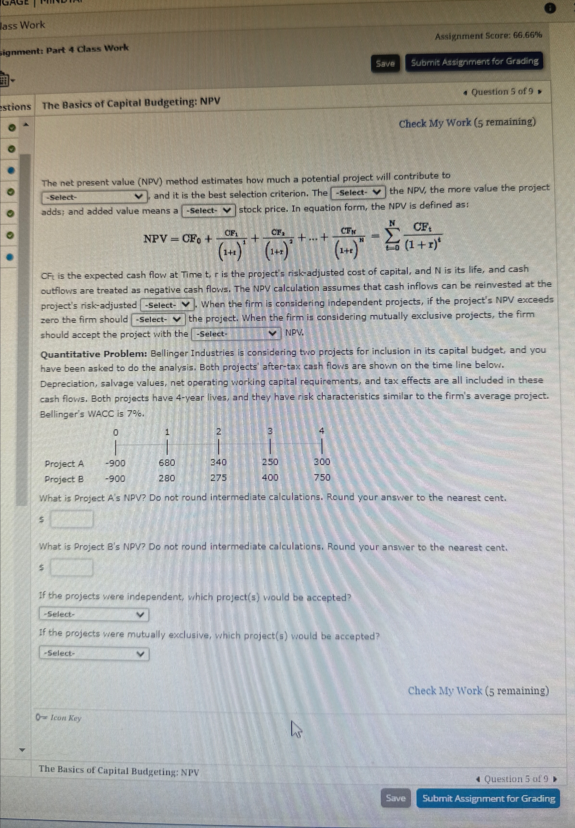 lass Work signment: Part 4 Class Work Assignment Score: 66.66% Save Submit