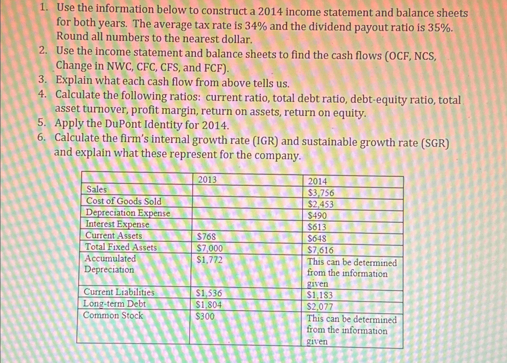 1. Use the information below to construct a 2014 income statement and