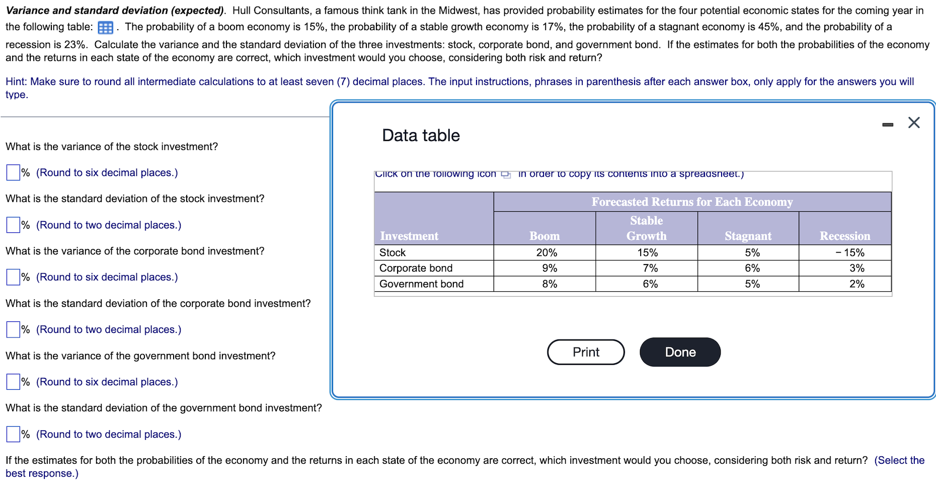 Variance and standard deviation (expected). Hull Consultants, a famous think tank in