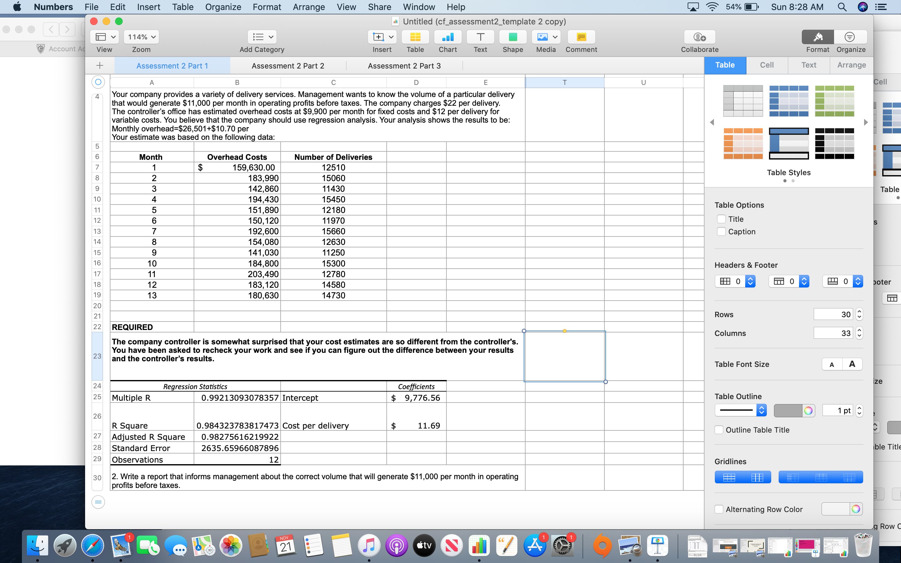 Numbers File Edit Insert Table Organize Format Arrange View Share Window Help