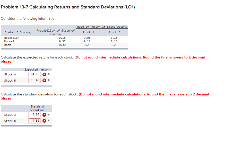 Problem 13-7 Calculating Returns and Standard Deviations (LO1) Consider the following information: