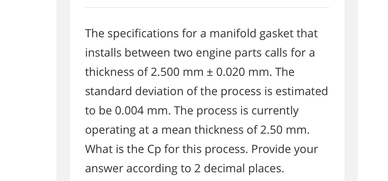 The specifications for a manifold gasket that installs between two engine parts