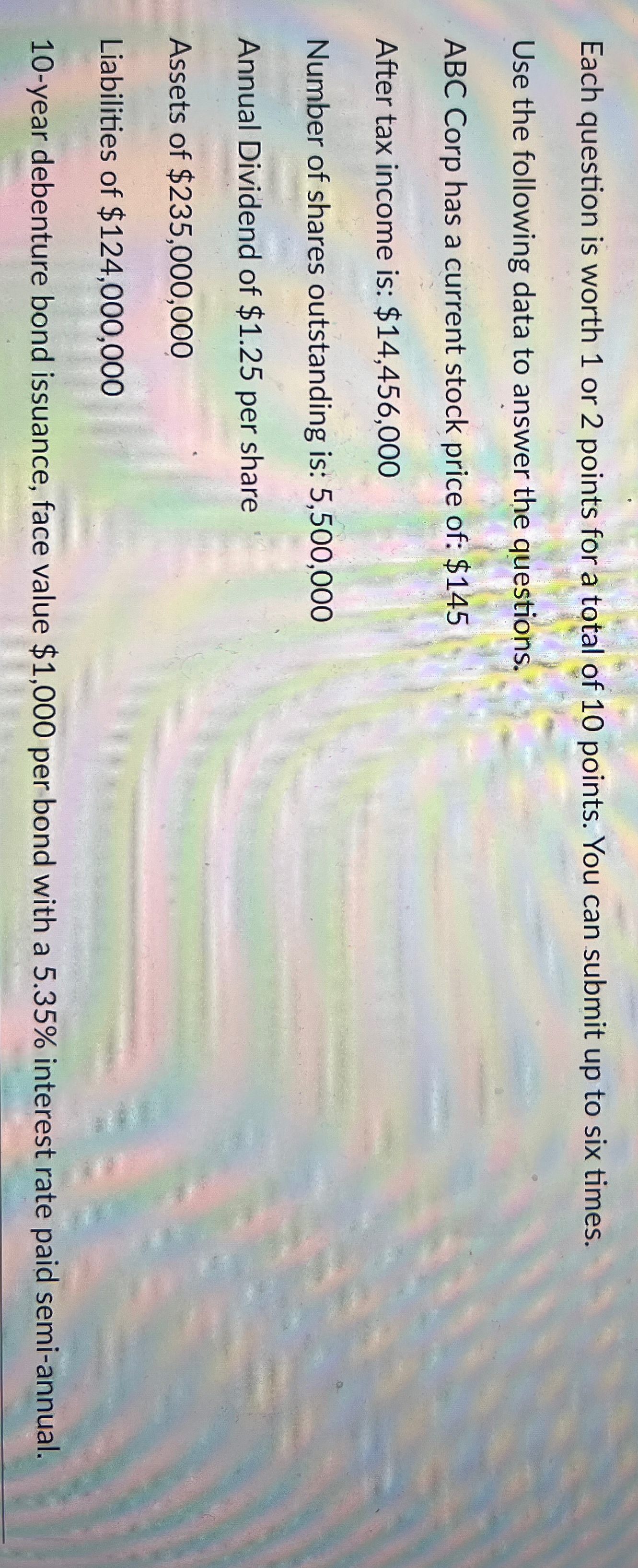 Each question is worth 1 or 2 points for a total of