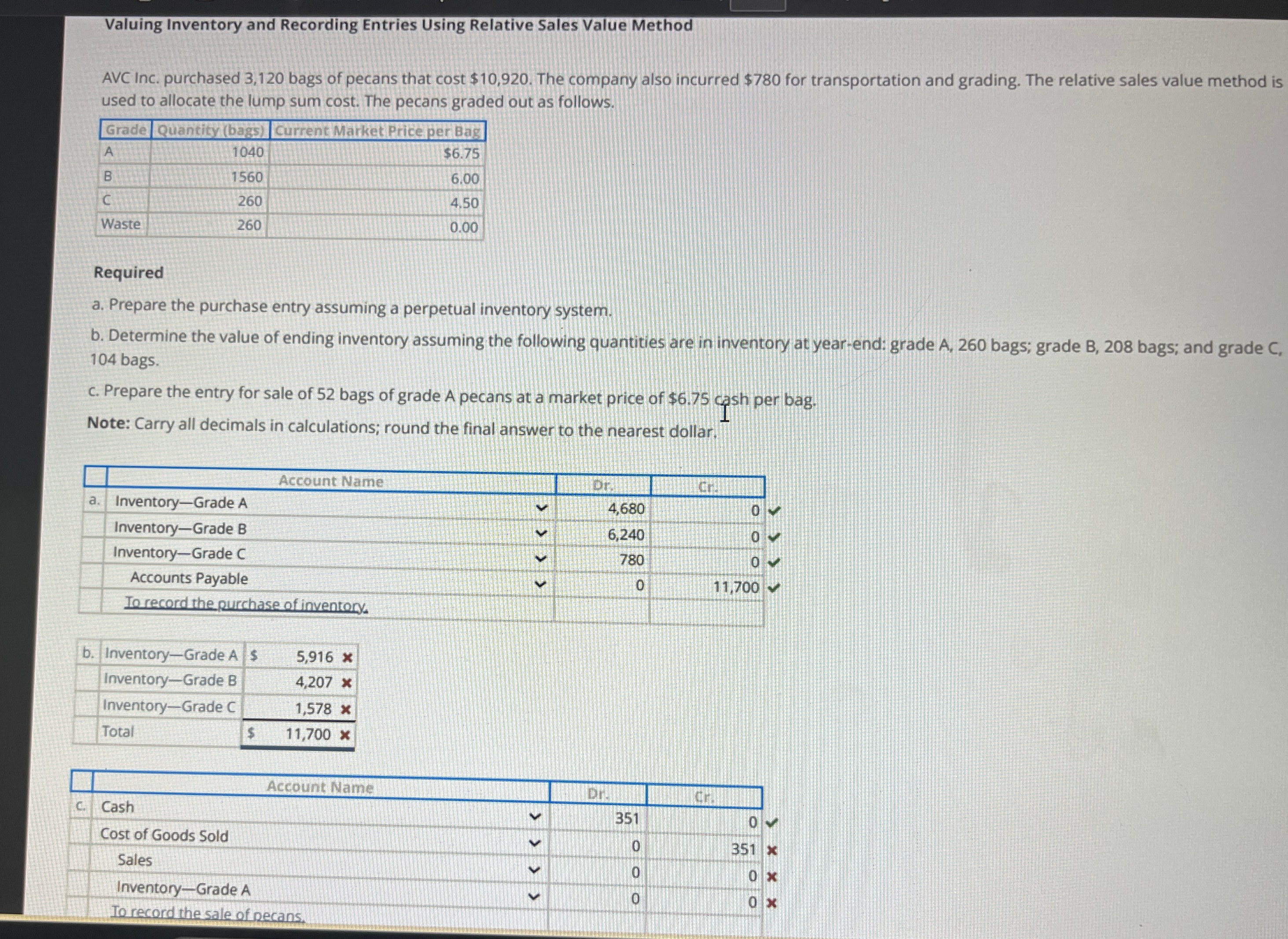 Valuing Inventory and Recording Entries Using Relative Sales Value Method AVC Inc.