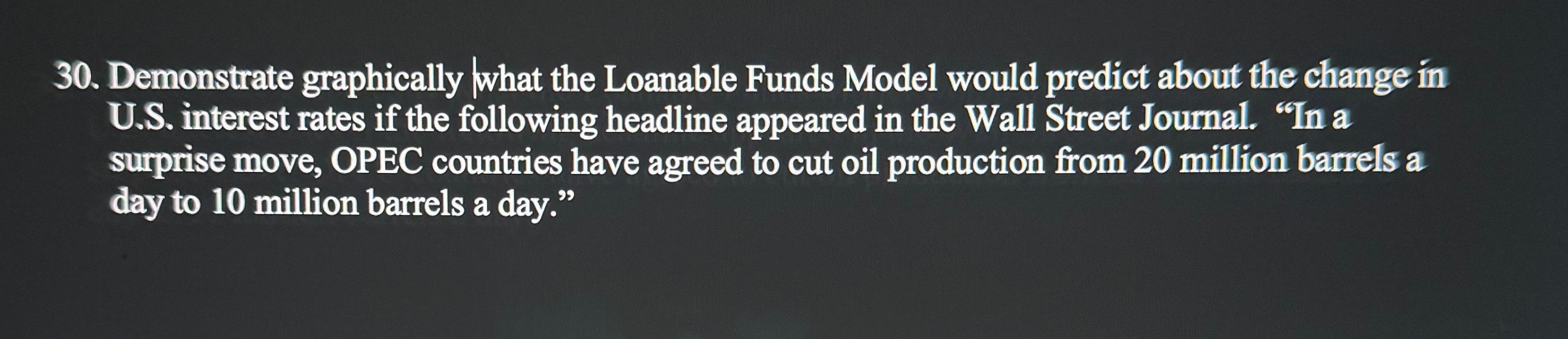 30. Demonstrate graphically what the Loanable Funds Model would predict about the