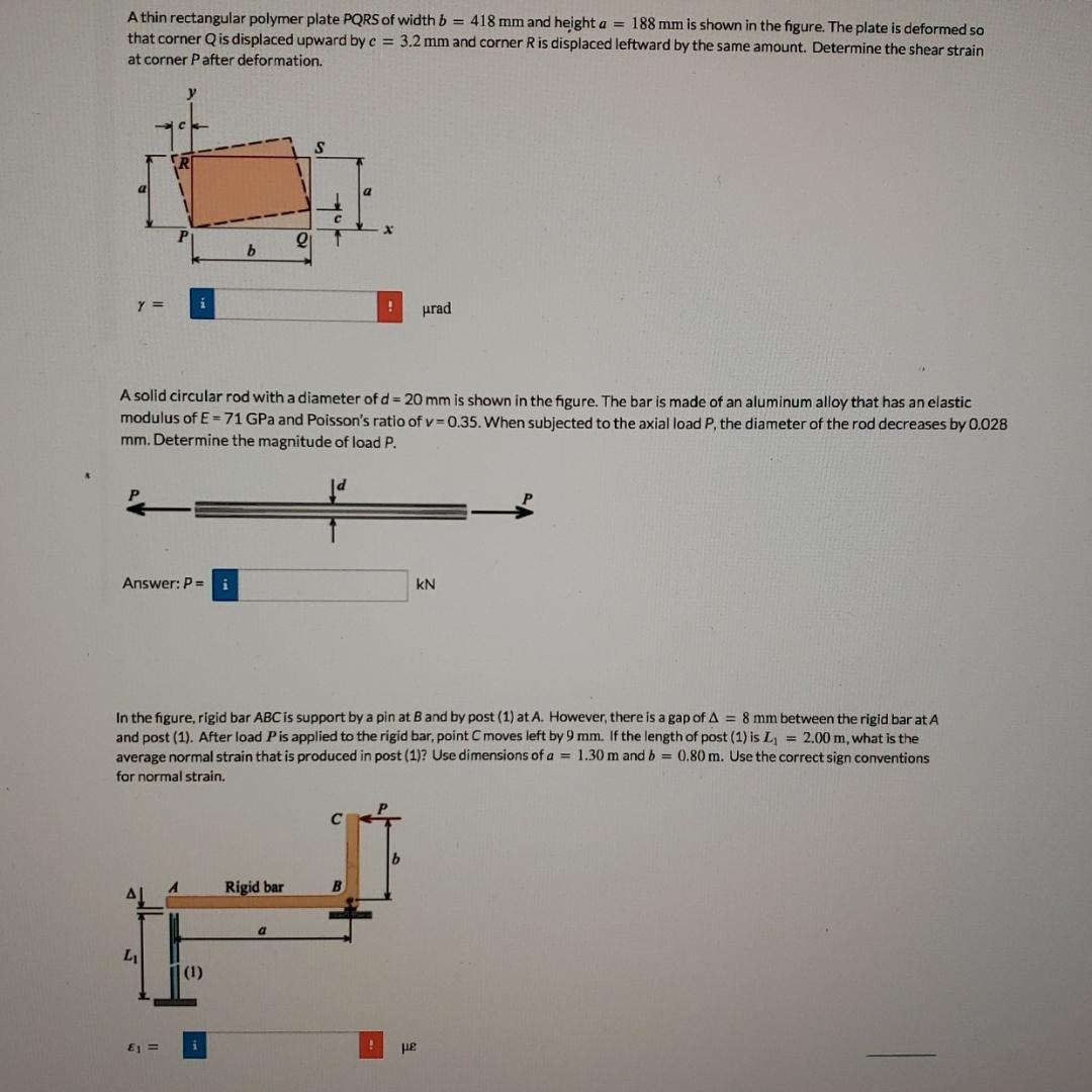 A thin rectangular polymer plate PQRS of width b = 418 mm