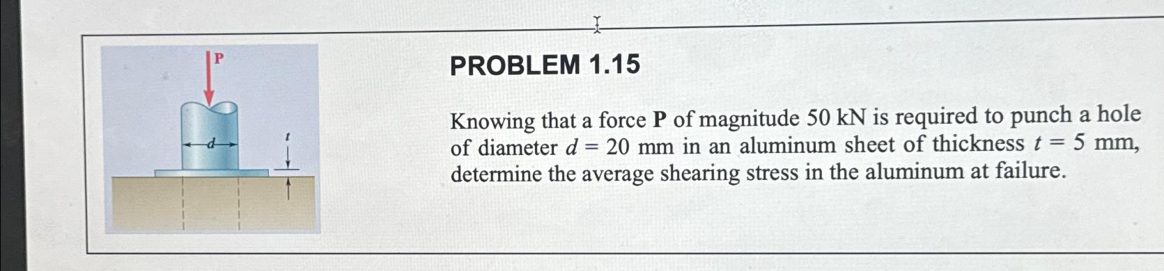 PROBLEM 1.15 = 5 mm, Knowing that a force P of magnitude