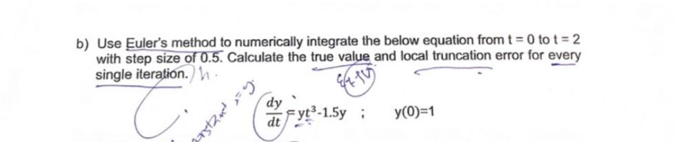 b) Use Euler's method to numerically integrate the below equation from t