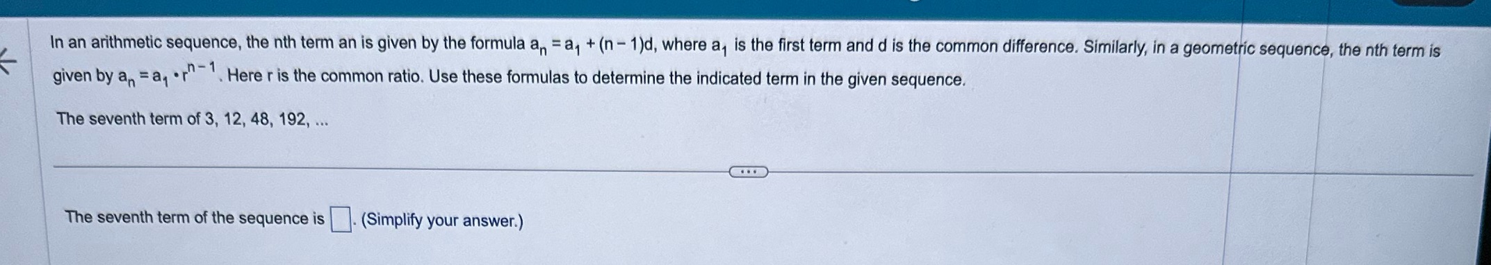 < In an arithmetic sequence, the nth term an is given by