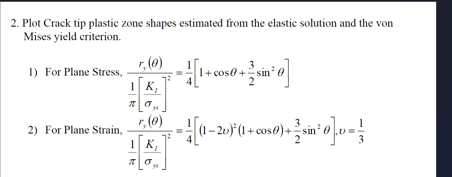 2. Plot Crack tip plastic zone shapes estimated from the elastic solution