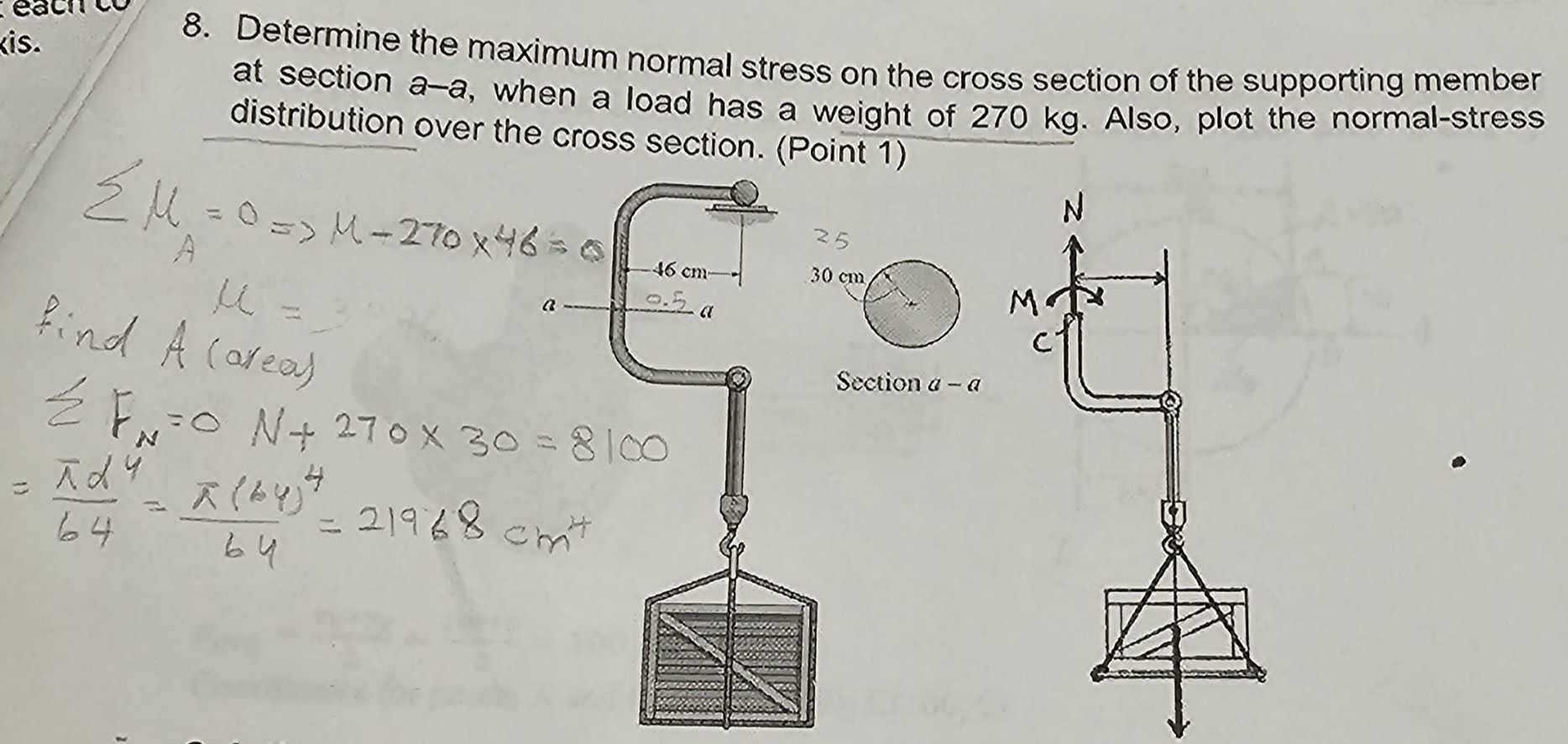 kis. 8. Determine the maximum normal stress on the cross section of