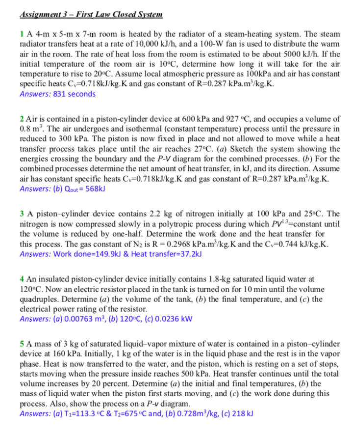 Assignment 3 First Law Closed System 1 A 4-m x 5-m x