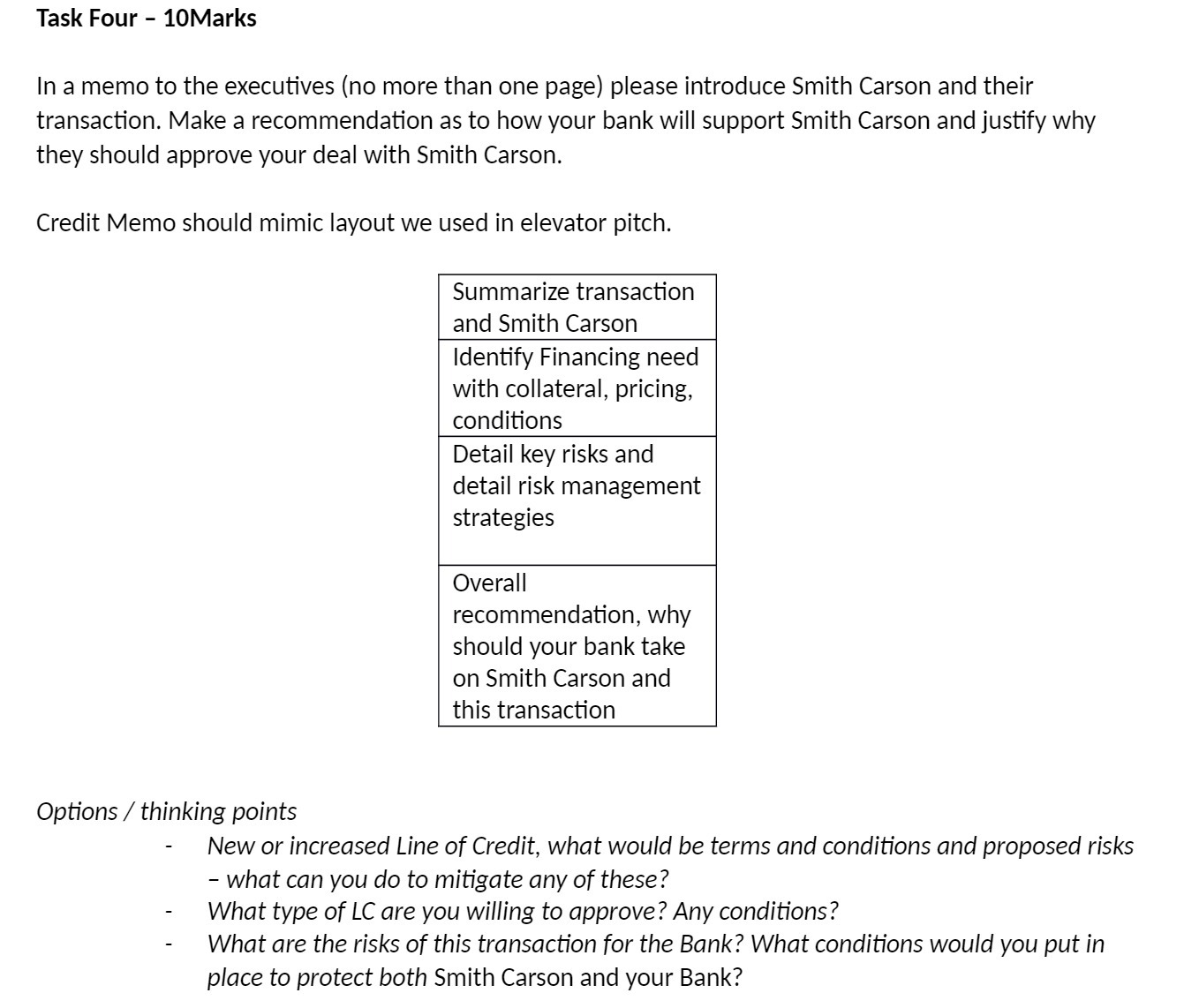 Task Four - 10Marks In a memo to the executives (no more