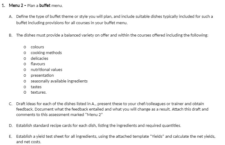 1. Menu 2 Plan a buffet menu. A. Define the type of