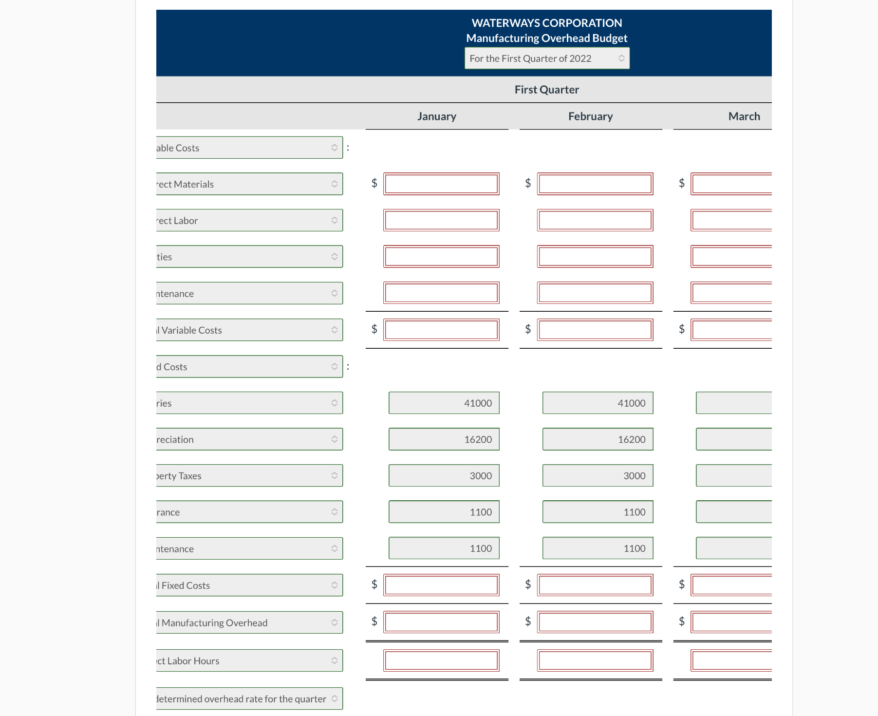 able Costs rect Materials $ rect Labor ties ntenance il Variable Costs