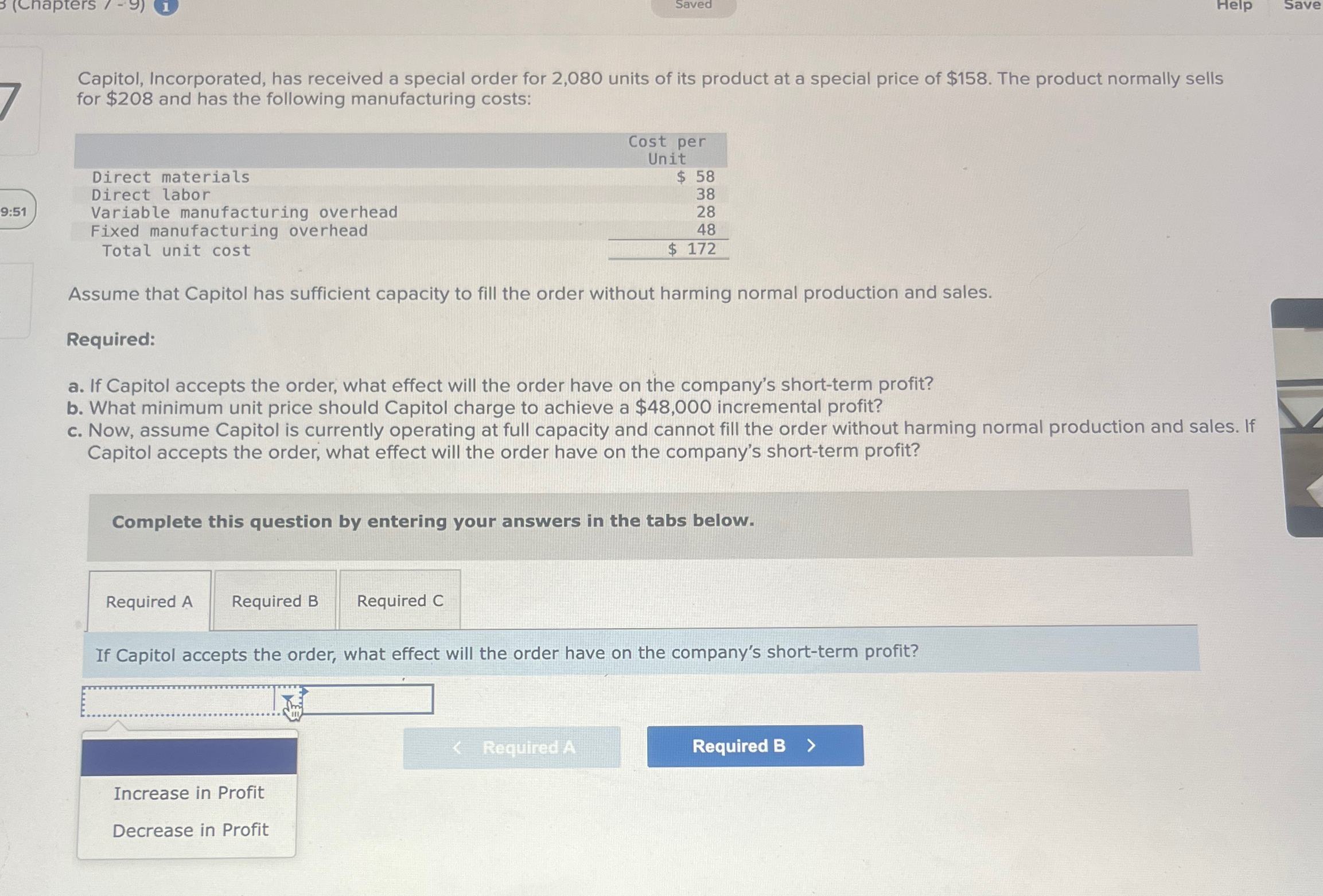 (Chapters 9:51 Saved Help Save Capitol, Incorporated, has received a special order