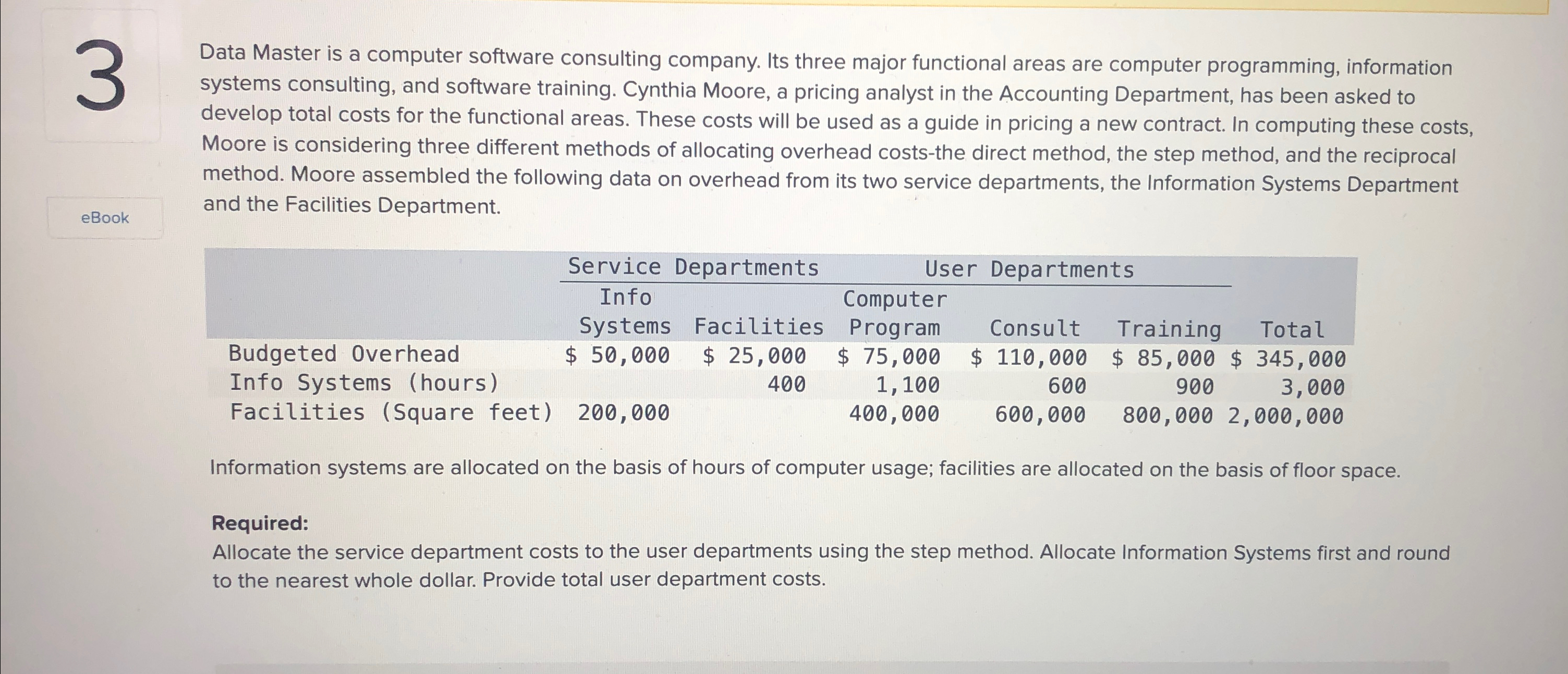 3 Data Master is a computer software consulting company. Its three major