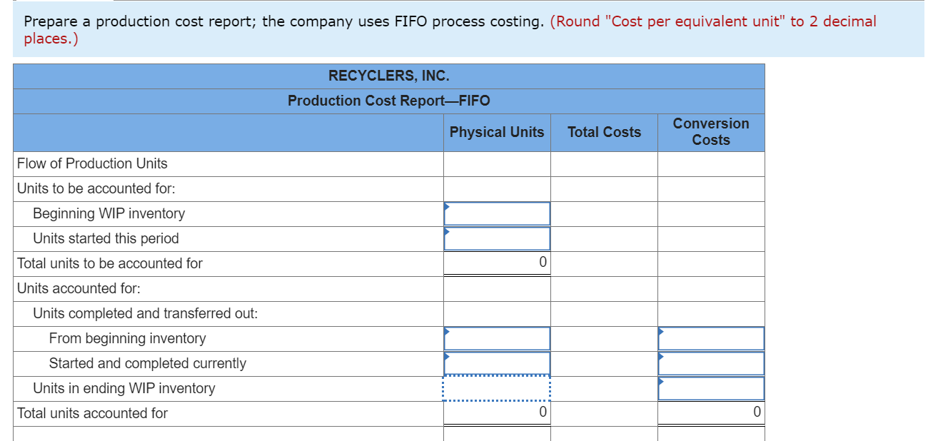through Accounts: FIFO Method (LO 8-4, 5) In its Department R, Recyclers,