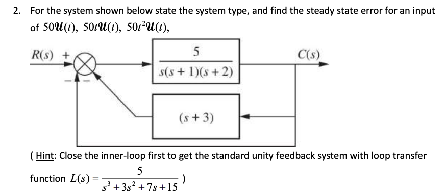 2. For the system shown below state the system type, and find
