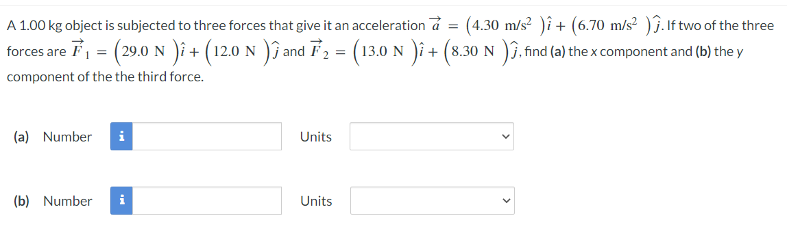 A 1.00 kg object is subjected to three forces that give it