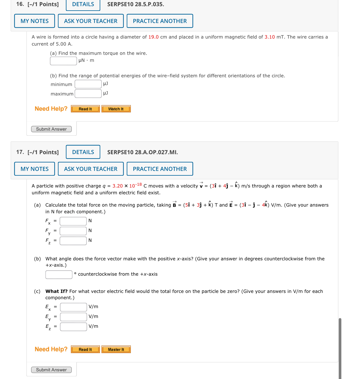 SERPSE10 28.5.P.035. 16. [-/1 Points] DETAILS MY NOTES ASK YOUR TEACHER PRACTICE