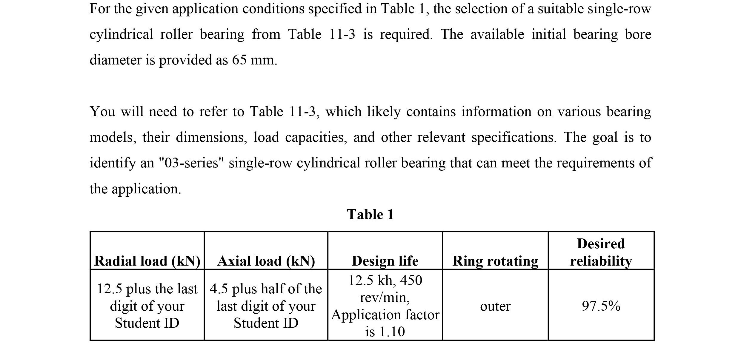 For the given application conditions specified in Table 1, the selection of