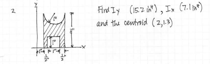 2. " 2" Find Iy (15.2 int), Ix and the centroid (2,1.3)