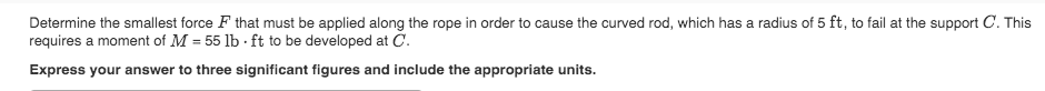 smallest force F that must be applied along the rope in order