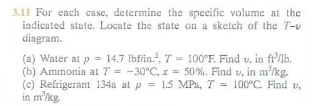 3.11 For each case, determine the specific volume at the indicated state.