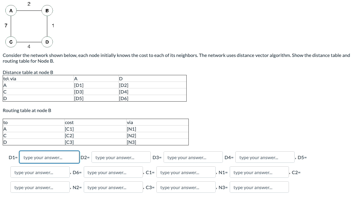 7 A 2 B D 4 1 Consider the network shown below,