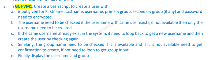 3. In GUI-VM1, Create a bash script to create a user with