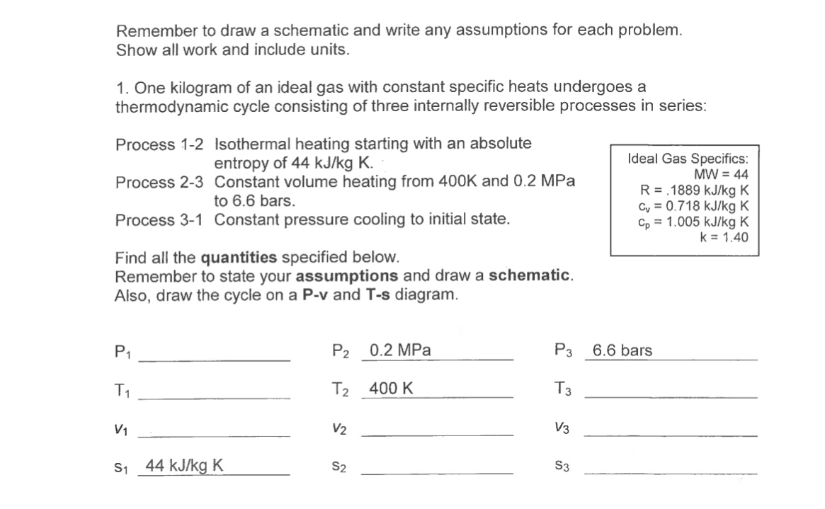 Remember to draw a schematic and write any assumptions for each problem.