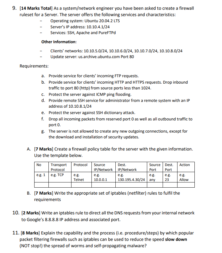 9. [14 Marks Total] As a system/network engineer you have been asked
