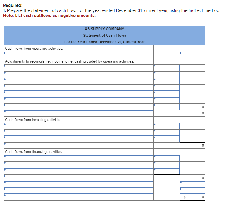 on Sale of Equipment (Indirect Method) LO12-2, 12-4, 12-6 XS Supply Company