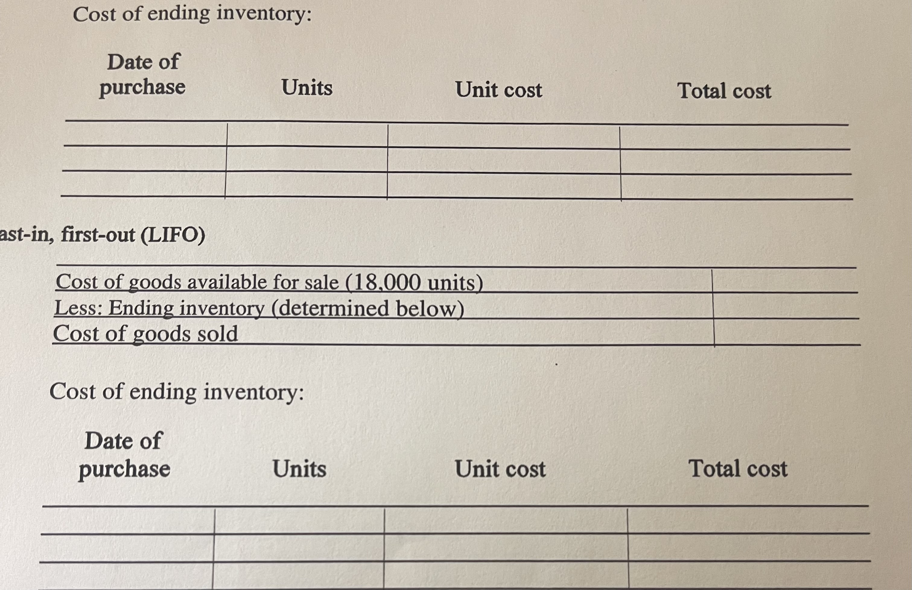 inventory during the month of August 2018 is available: Aug. 1 Inventory