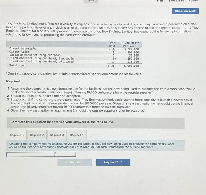 Saved Help Save & Exit Submit Check my work Troy Engines, Limited,