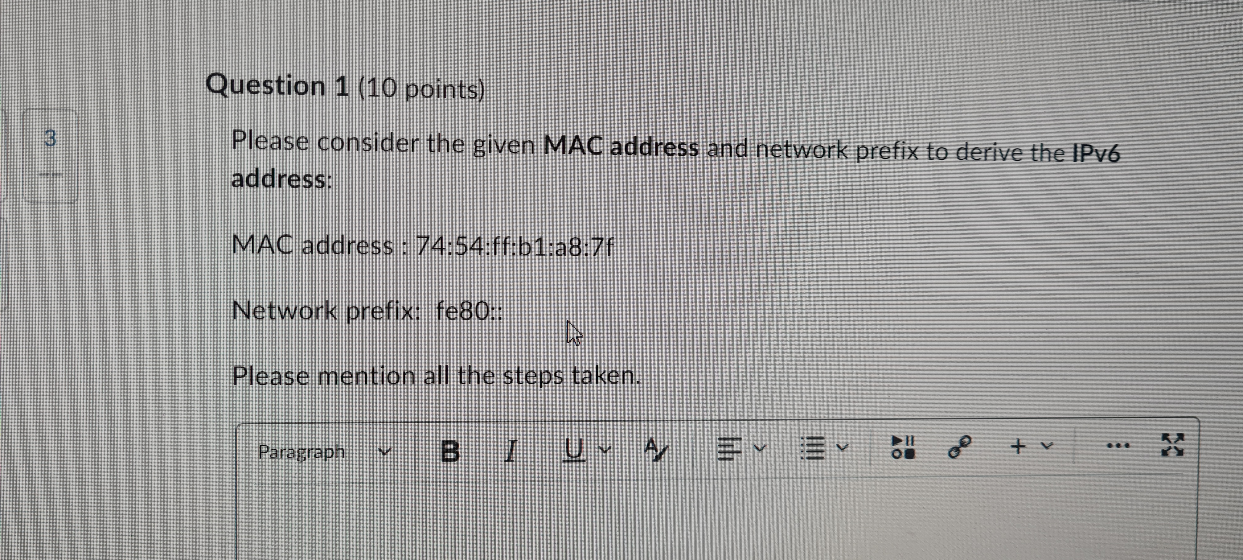 3 H T Question 1 (10 points) Please consider the given MAC