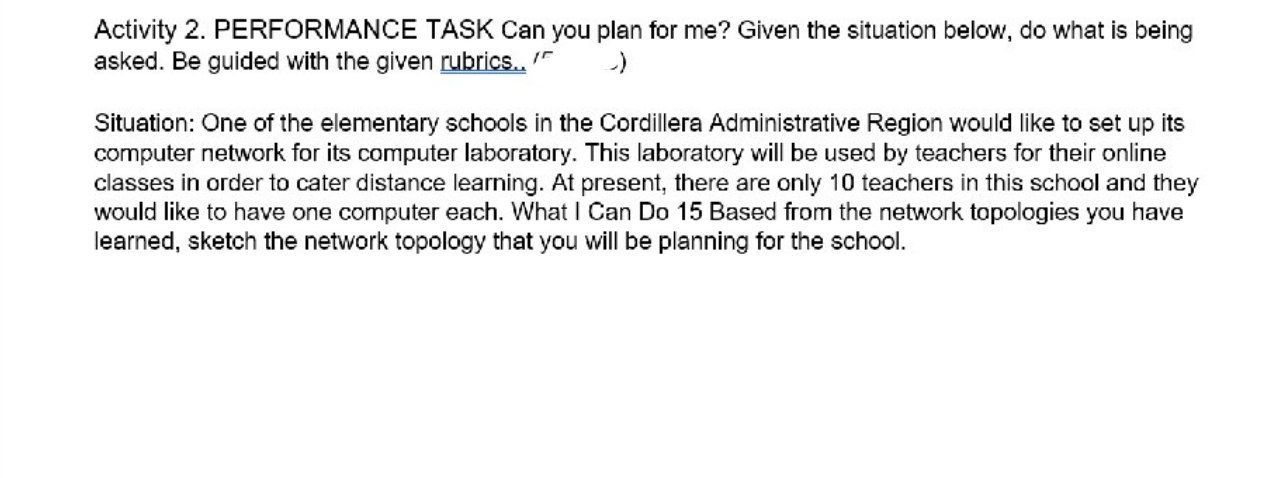 Activity 2. PERFORMANCE TASK Can you plan for me? Given the situation