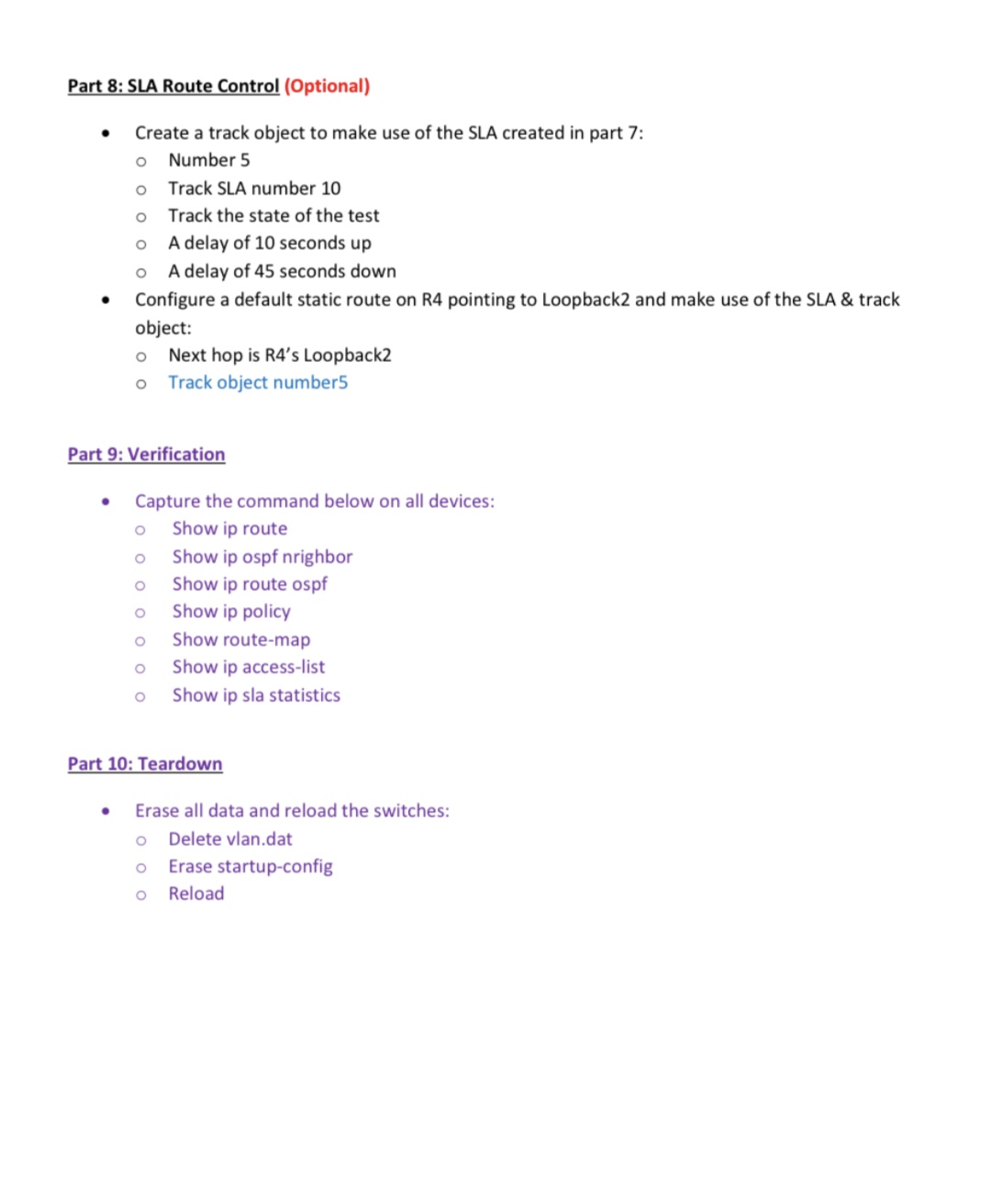 Part 8: SLA Route Control (Optional) Create a track object to make