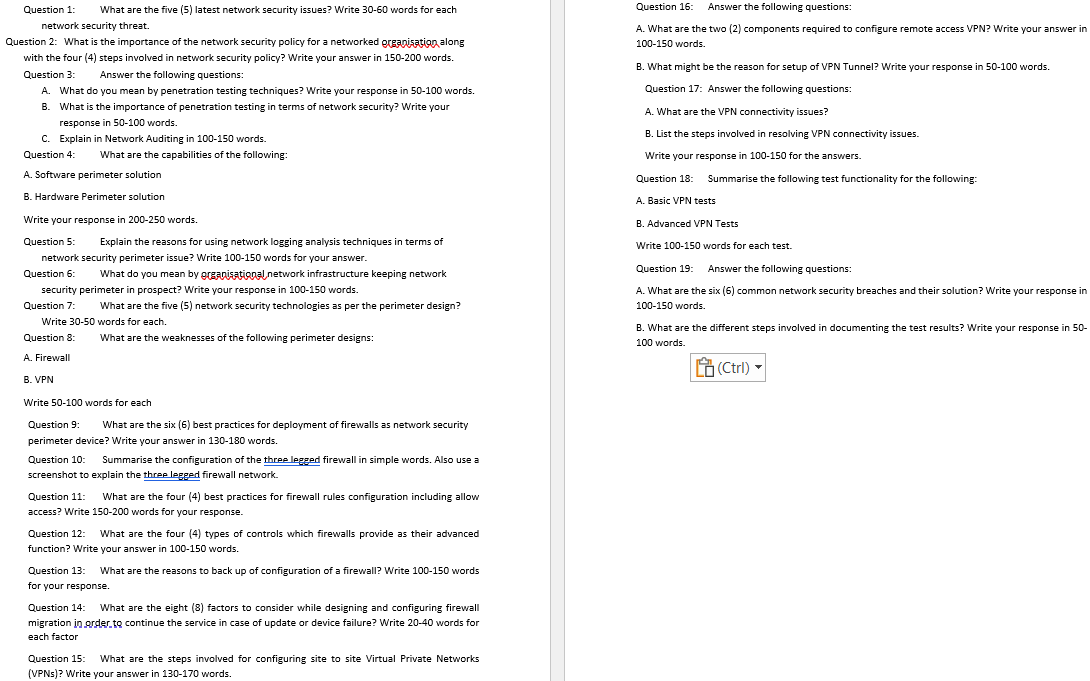 Question 1: What are the five (5) latest network security issues? Write