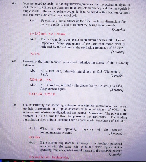 4.a 4.b 4.c You are asked to design a rectangular waveguide so