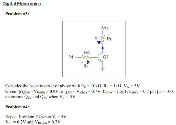 Digital Electronics Problem #3: +VCC ic Rc Rb Vi ww Q1 Consider