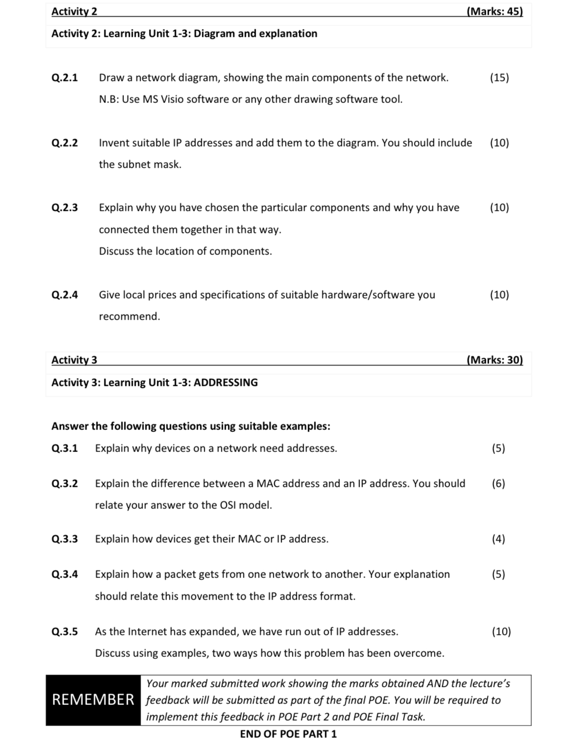 Activity 2 Activity 2: Learning Unit 1-3: Diagram and explanation (Marks: 45)