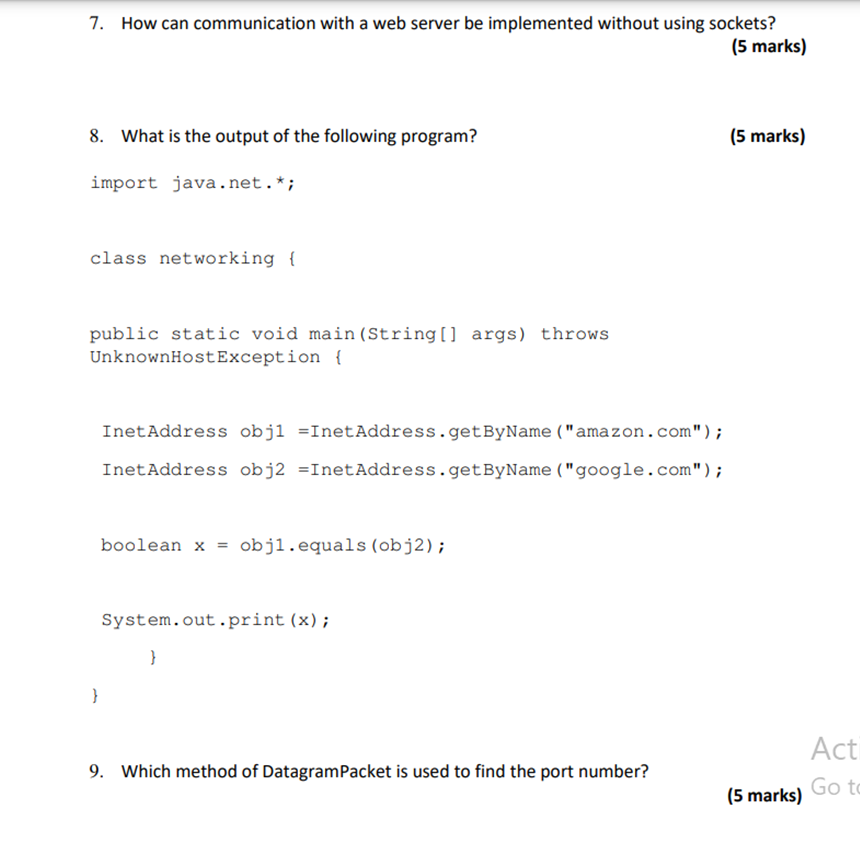 OutputStream class? (5 marks) 3. How do servers use the accept ()