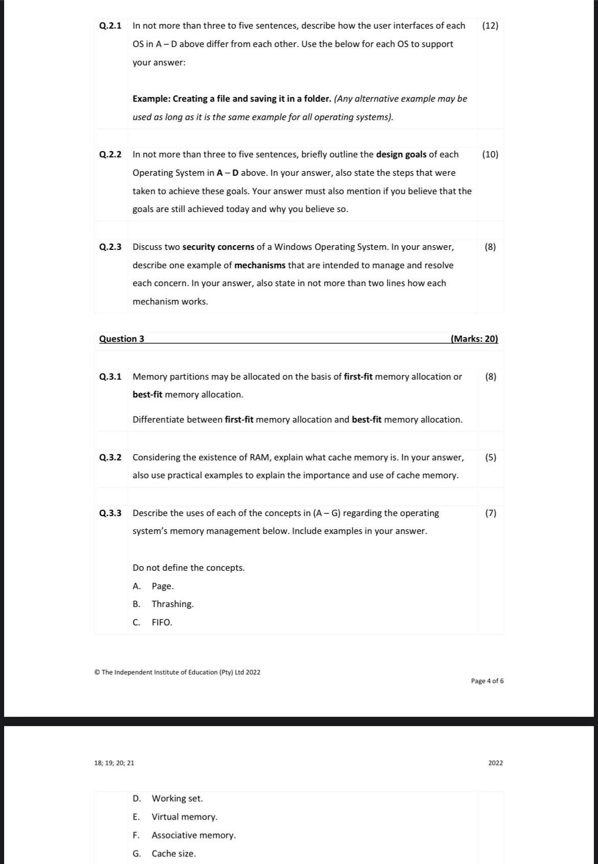 Device Manager User Interface Processor Manager Memory Manager File Manager (Marks: 10)