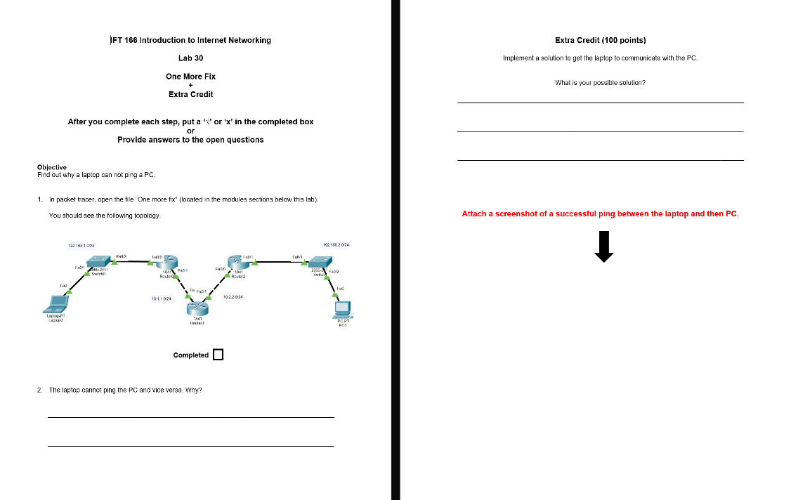 Objective IFT 166 Introduction to Internet Networking Lab 30 One More Fix