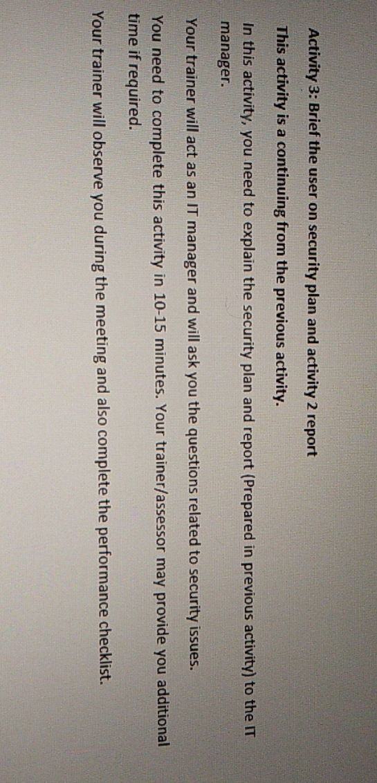 Activity 3: Brief the user on security plan and activity 2 report