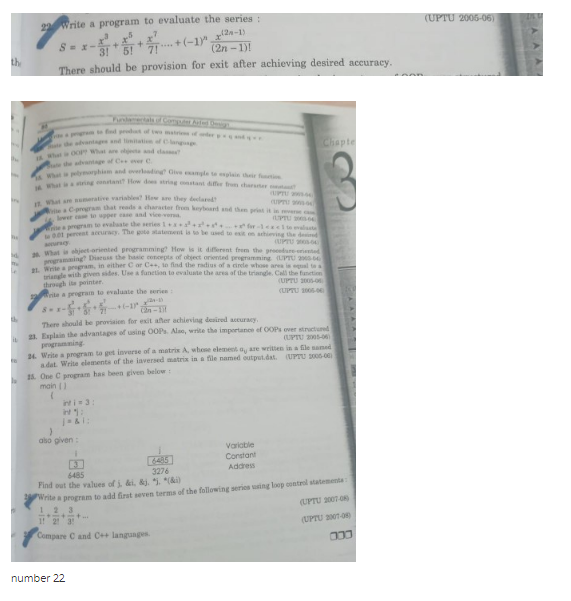 the 22 Write a program to evaluate the series: 5 S-x-1 7