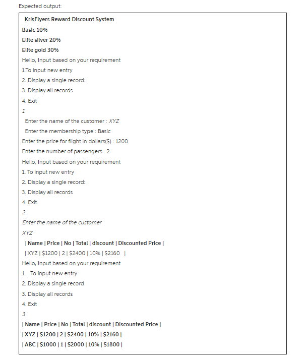 functions for KrisFlyer, a Singapore Airlines Loyalty program. You are asked to