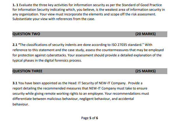1.1 Evaluate the three key activities for information security as per the